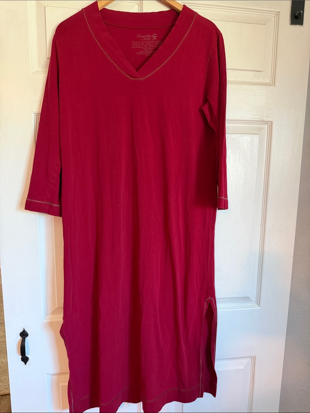 Soma Deep Raspberry V-Neck 3/4 Sleeve Nightdress